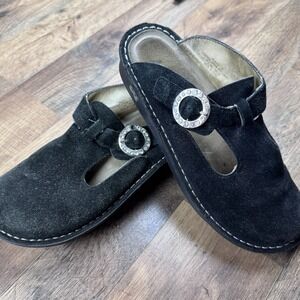 Alegria PG Lite Clogs Womens Black Leather Glitter  Slip-On Mules Shoes Sz 39